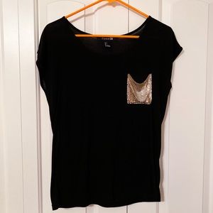 Forever21 Black T-shirt with Gold Metal Pocket